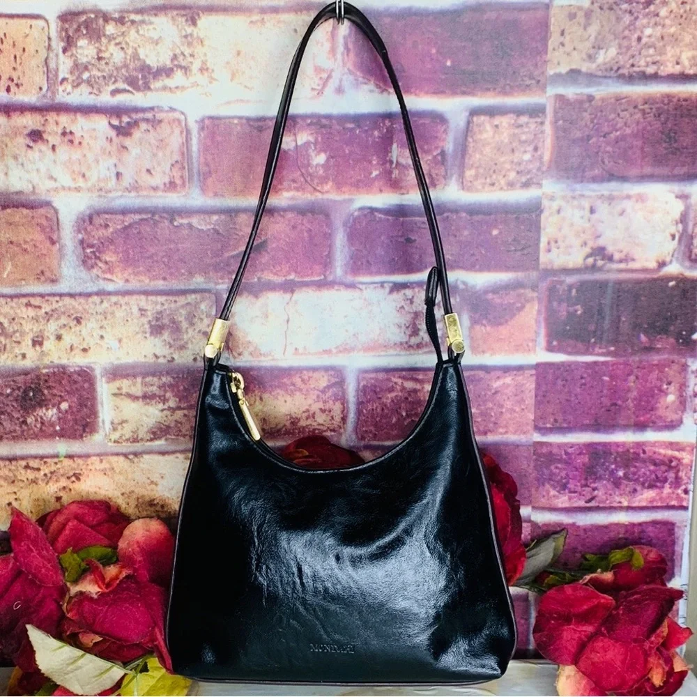 Mondani NY Black Faux Leather Baguette Shoulder Bag